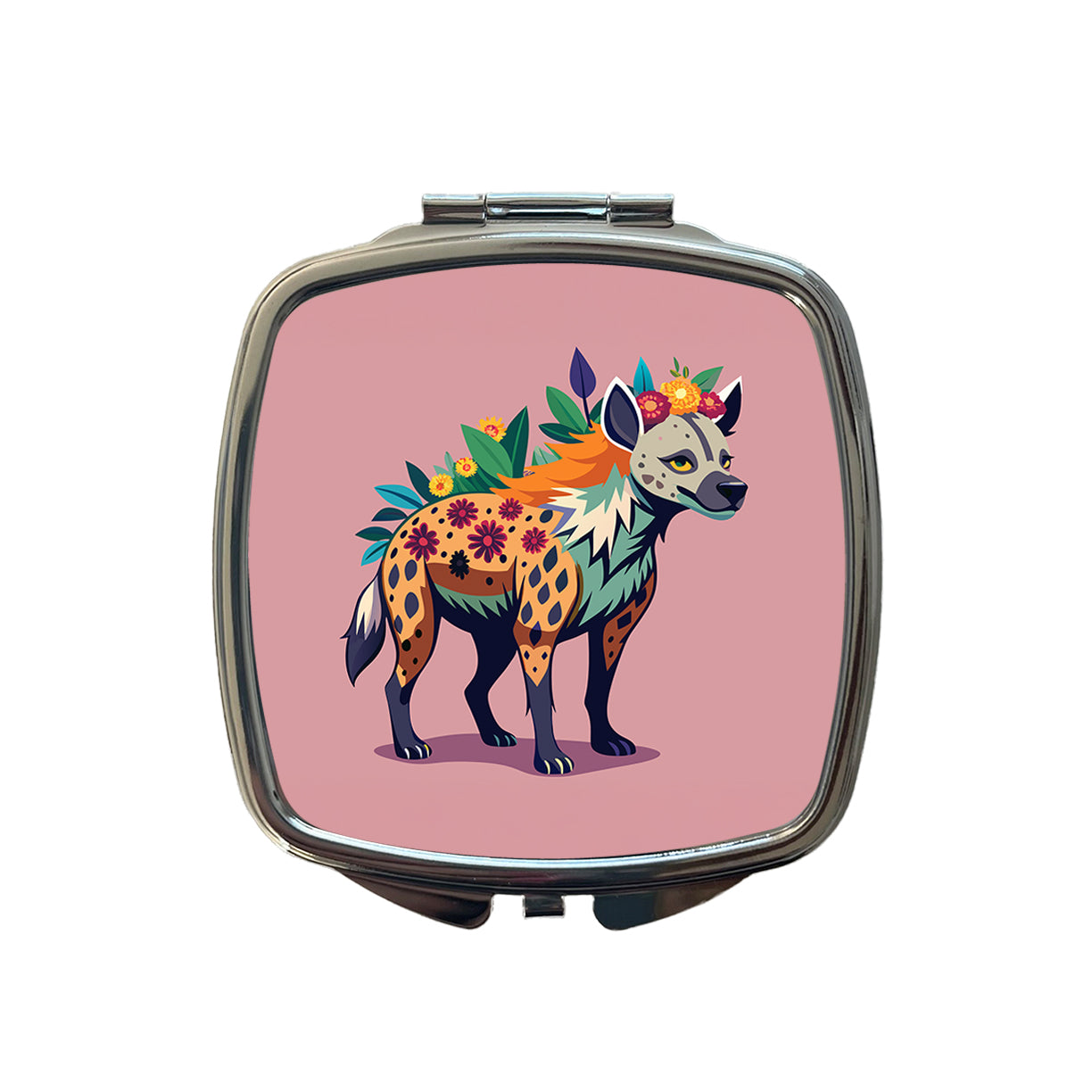Hyena Floral Flowers Small Travel Purse Handbag Pocket Makeup Compact Mirror