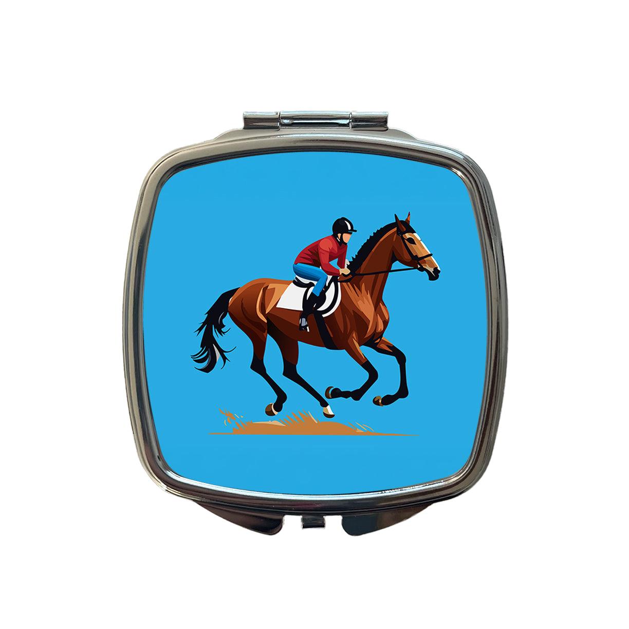 Jockey Riding Horse Racing Man Small Travel Purse Handbag Pocket Makeup Compact Mirror