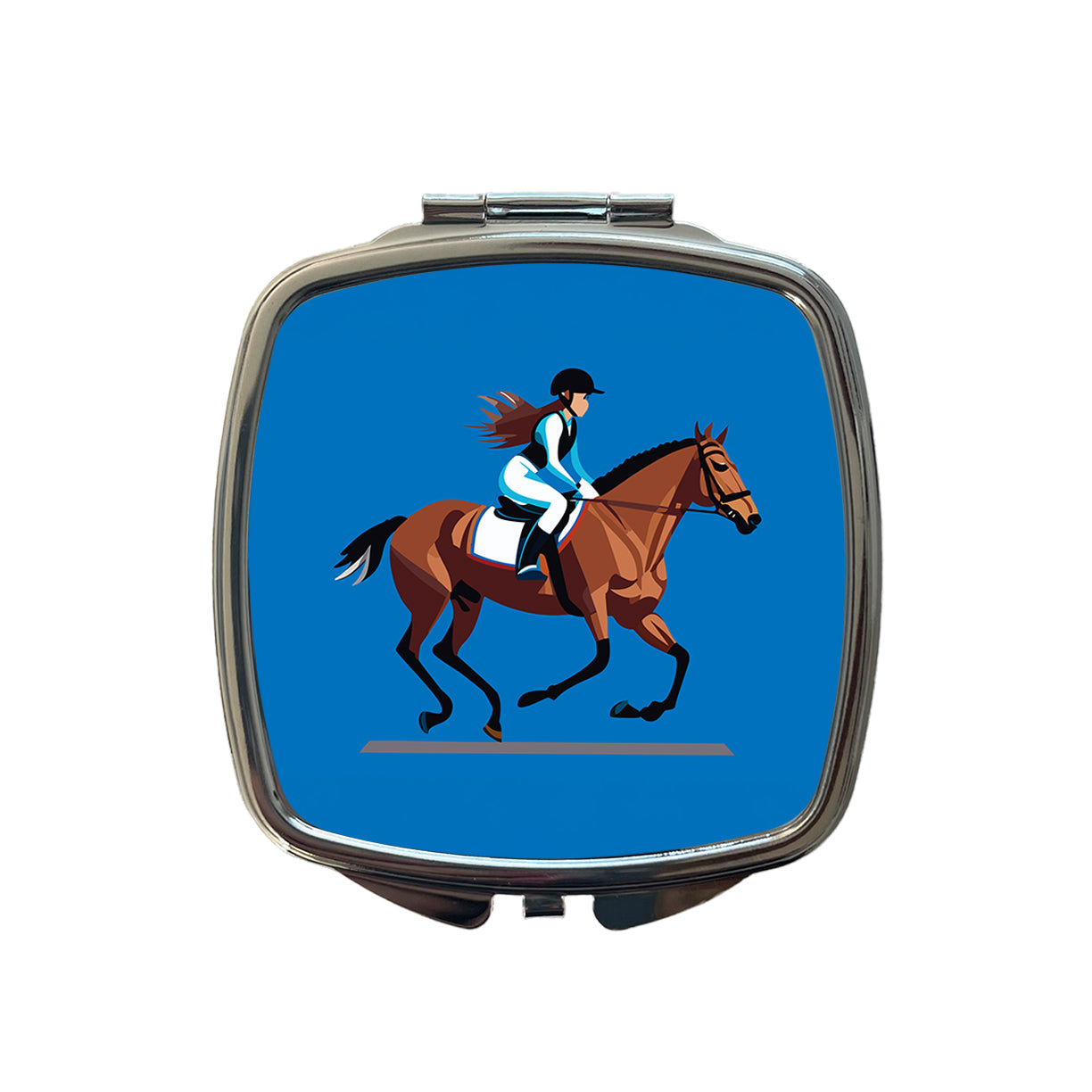 Jockey Riding Horse Racing Woman Small Travel Purse Handbag Pocket Makeup Compact Mirror