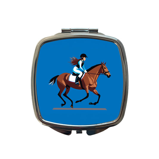 Jockey Riding Horse Racing Woman Small Travel Purse Handbag Pocket Makeup Compact Mirror