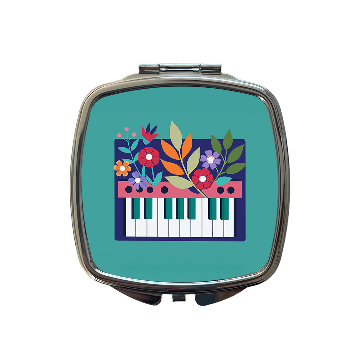 Keyboard Piano Music Floral Motif Small Travel Purse Handbag Pocket Makeup Compact Mirror