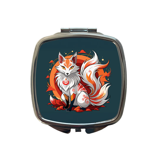 Kitsune Fox Japanese Folklore Small Travel Purse Handbag Pocket Makeup Compact Mirror
