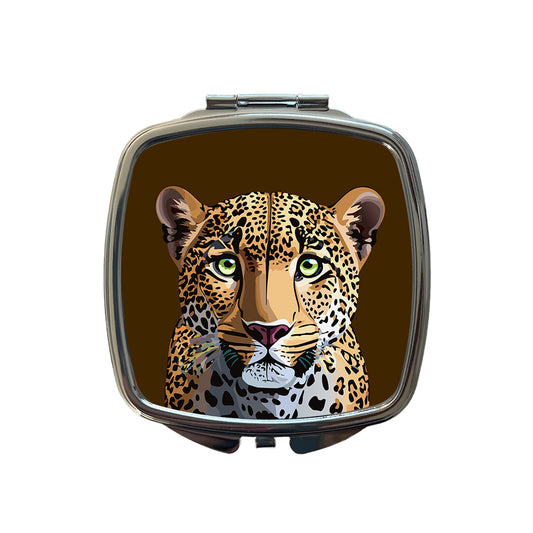 Leopard Cheetah Face Big Cat Small Travel Purse Handbag Pocket Makeup Compact Mirror