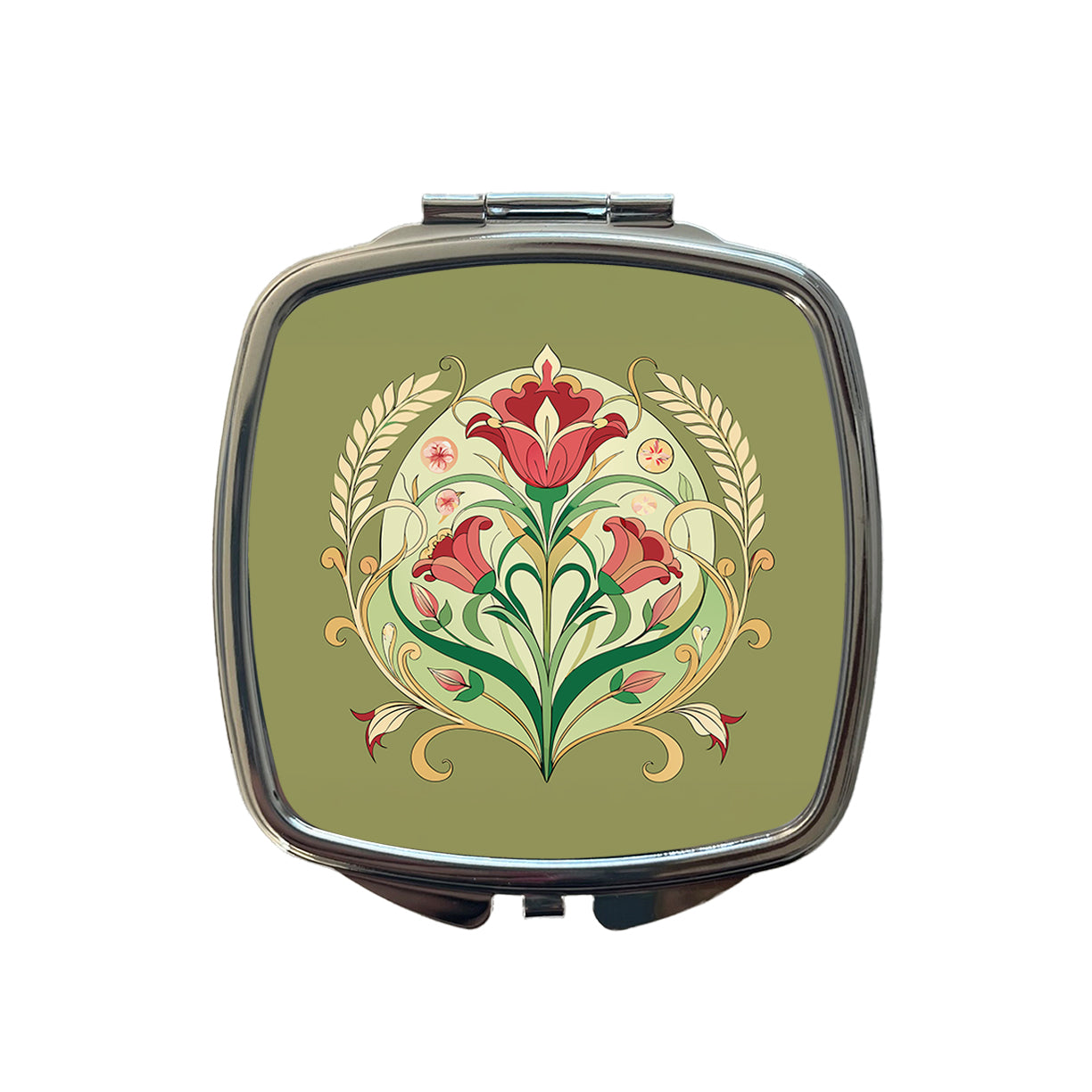 Light Floral Art Nouveau Flowers Elegant Small Travel Purse Handbag Pocket Makeup Compact Mirror