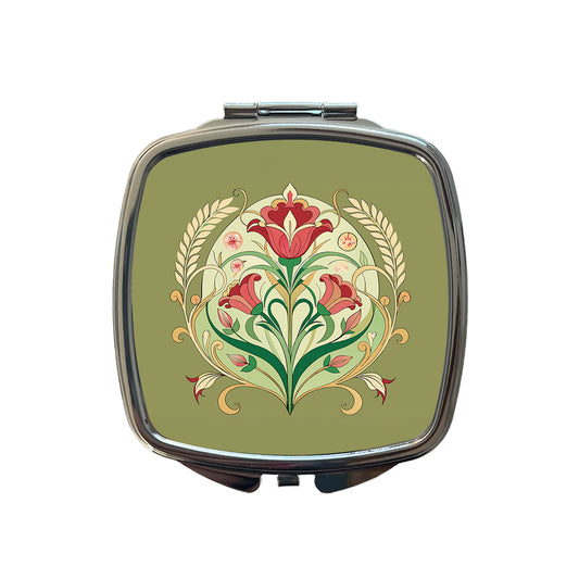 Light Floral Art Nouveau Flowers Elegant Small Travel Purse Handbag Pocket Makeup Compact Mirror