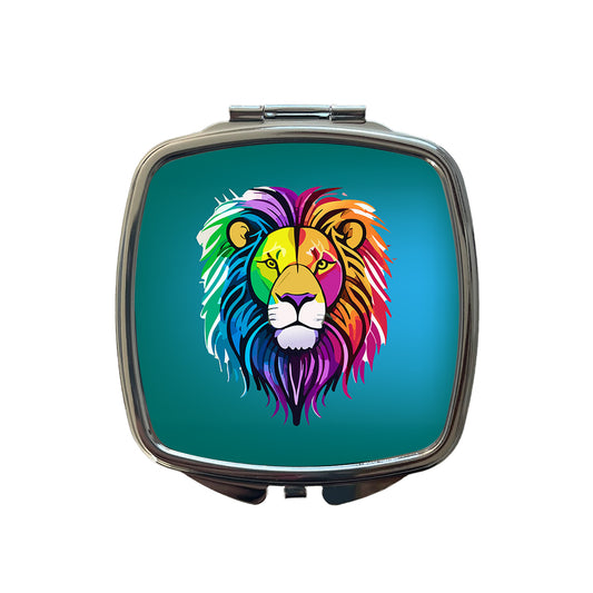 Lion Head Colorful Small Travel Purse Handbag Pocket Makeup Compact Mirror