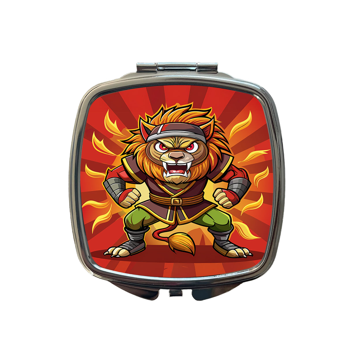 Lion Ninja Fighting Warrior Small Travel Purse Handbag Pocket Makeup Compact Mirror