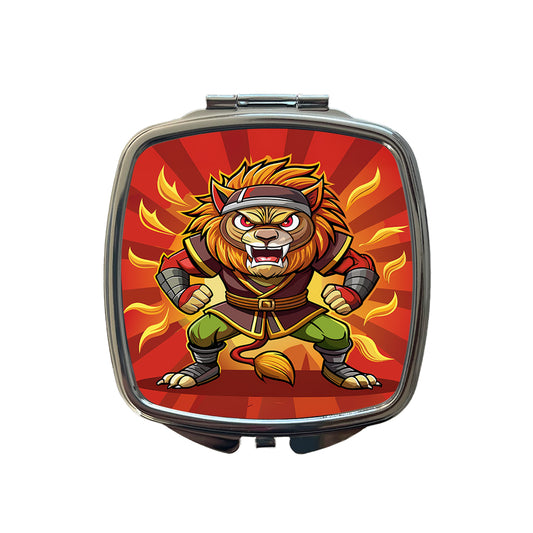 Lion Ninja Fighting Warrior Small Travel Purse Handbag Pocket Makeup Compact Mirror