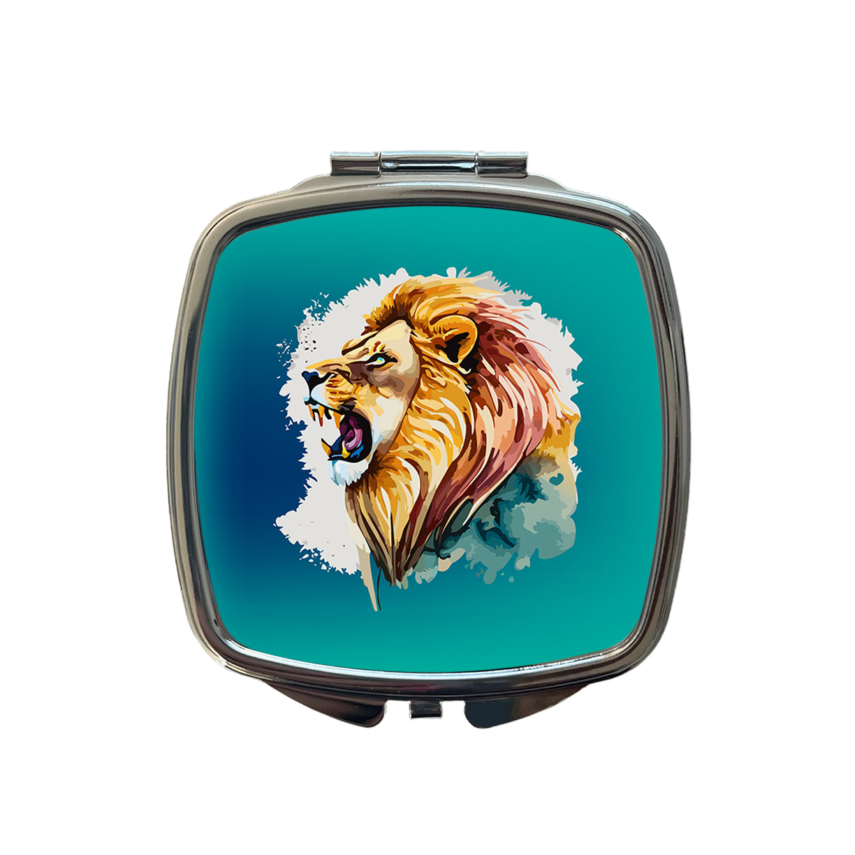 Lion Roaring Male Profile Watercolor Small Travel Purse Handbag Pocket Makeup Compact Mirror