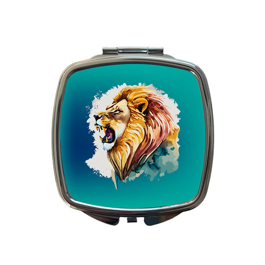 Lion Roaring Male Profile Watercolor Small Travel Purse Handbag Pocket Makeup Compact Mirror