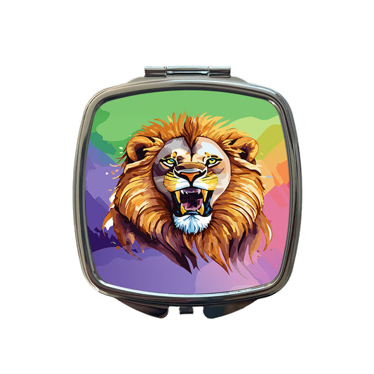 Lion Roaring Male Watercolor Small Travel Purse Handbag Pocket Makeup Compact Mirror