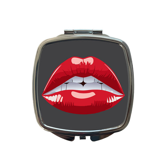 Lips Red Lipstick Mouth Small Travel Purse Handbag Pocket Makeup Compact Mirror