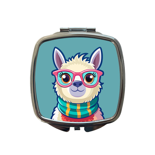 Llama Cute Wearing Glasses Small Travel Purse Handbag Pocket Makeup Compact Mirror
