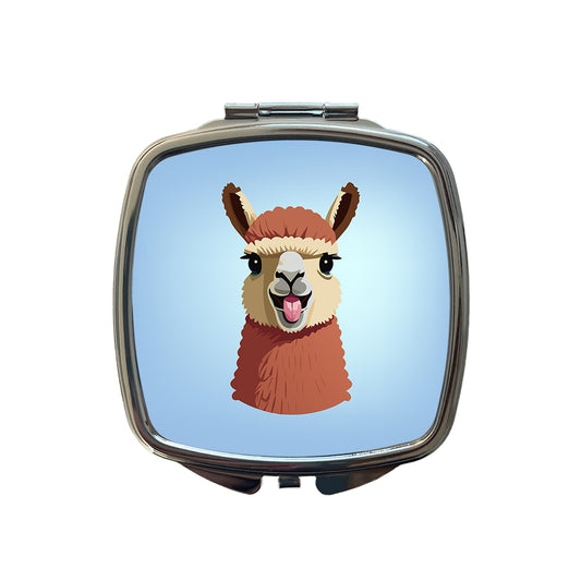 Llama Tongue Sticking Out Small Travel Purse Handbag Pocket Makeup Compact Mirror