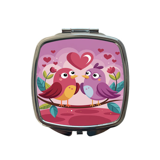 Love Birds Valentines Day Anniversary Wedding Small Travel Purse Handbag Pocket Makeup Compact Mirror