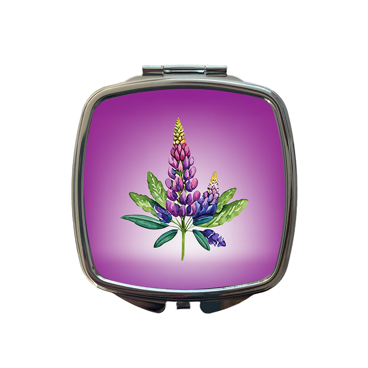 Lupine Plant Flower Watercolor Small Travel Purse Handbag Pocket Makeup Compact Mirror