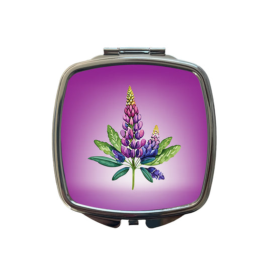 Lupine Plant Flower Watercolor Small Travel Purse Handbag Pocket Makeup Compact Mirror