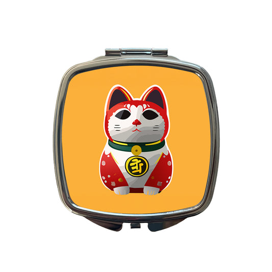 Maneki Neko Lucky Cat Small Travel Purse Handbag Pocket Makeup Compact Mirror