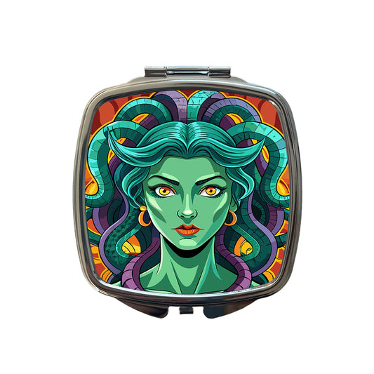 Medusa Gorgon Snake Hair Greek Mythology Small Travel Purse Handbag Pocket Makeup Compact Mirror