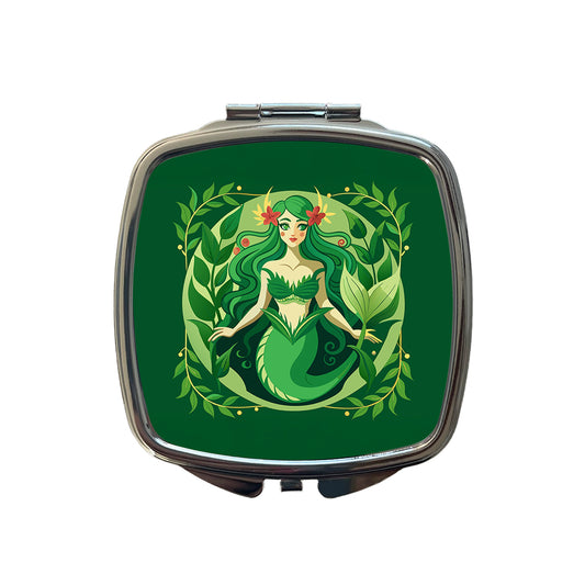 Mermaid Botanical Art Nouveau Small Travel Purse Handbag Pocket Makeup Compact Mirror