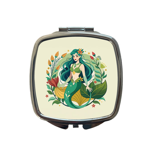 Mermaid Under Sea Botanical Art Nouveau Small Travel Purse Handbag Pocket Makeup Compact Mirror