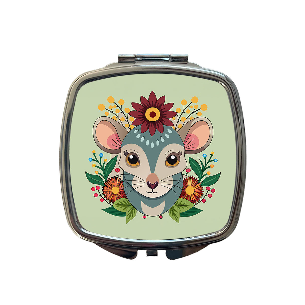 Mouse Floral Flowers Small Travel Purse Handbag Pocket Makeup Compact Mirror