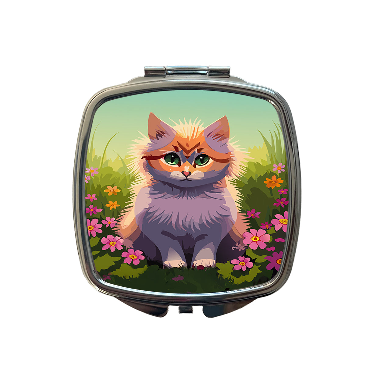 Munchkin Cat in Flower Garden Small Travel Purse Handbag Pocket Makeup Compact Mirror