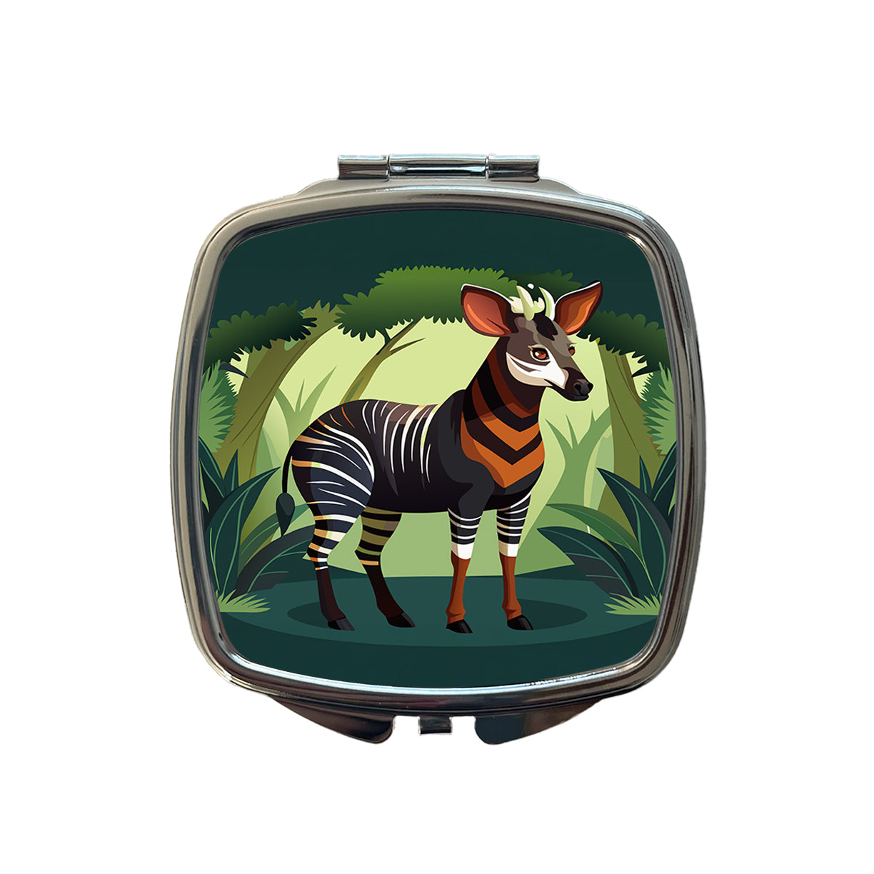 Okapi Forest Zebra Giraffe Small Travel Purse Handbag Pocket Makeup Compact Mirror