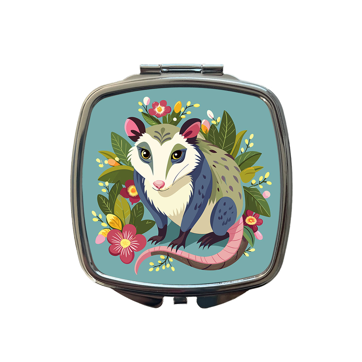 Opossum Floral Flowers Small Travel Purse Handbag Pocket Makeup Compact Mirror