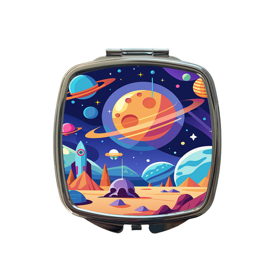 Outer Space Planets Small Travel Purse Handbag Pocket Makeup Compact Mirror