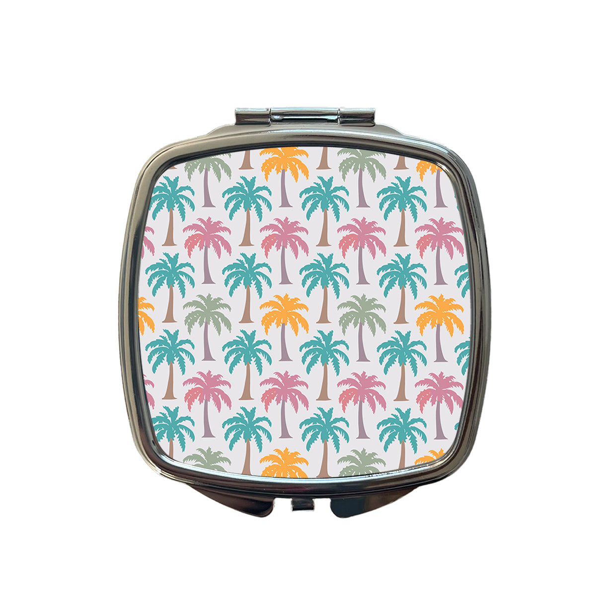 Palm Trees Tropical Pastel Pattern Small Travel Purse Handbag Pocket Makeup Compact Mirror