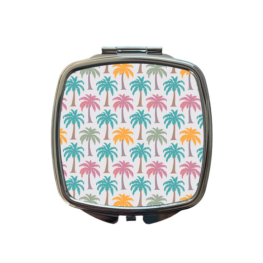 Palm Trees Tropical Pastel Pattern Small Travel Purse Handbag Pocket Makeup Compact Mirror