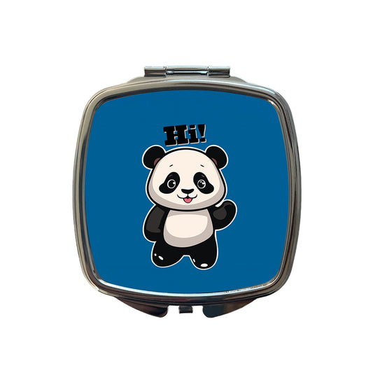 Panda Waving Hi Hello Greetings Friend Small Travel Purse Handbag Pocket Makeup Compact Mirror