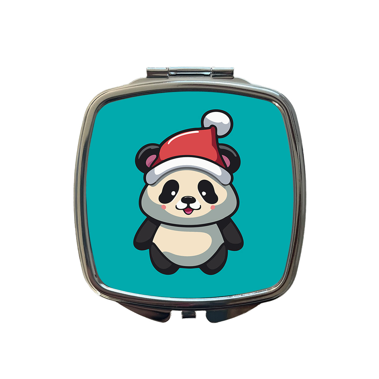 Panda Wearing Santa Hat Christmas Small Travel Purse Handbag Pocket Makeup Compact Mirror