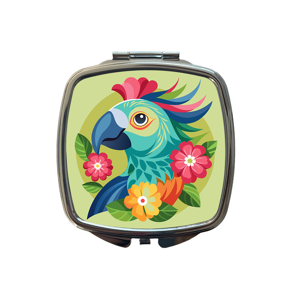 Parrot Bird Floral Flowers Small Travel Purse Handbag Pocket Makeup Compact Mirror