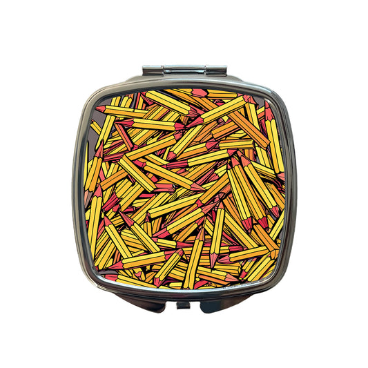 Pencils Piles School Teacher Pattern Small Travel Purse Handbag Pocket Makeup Compact Mirror