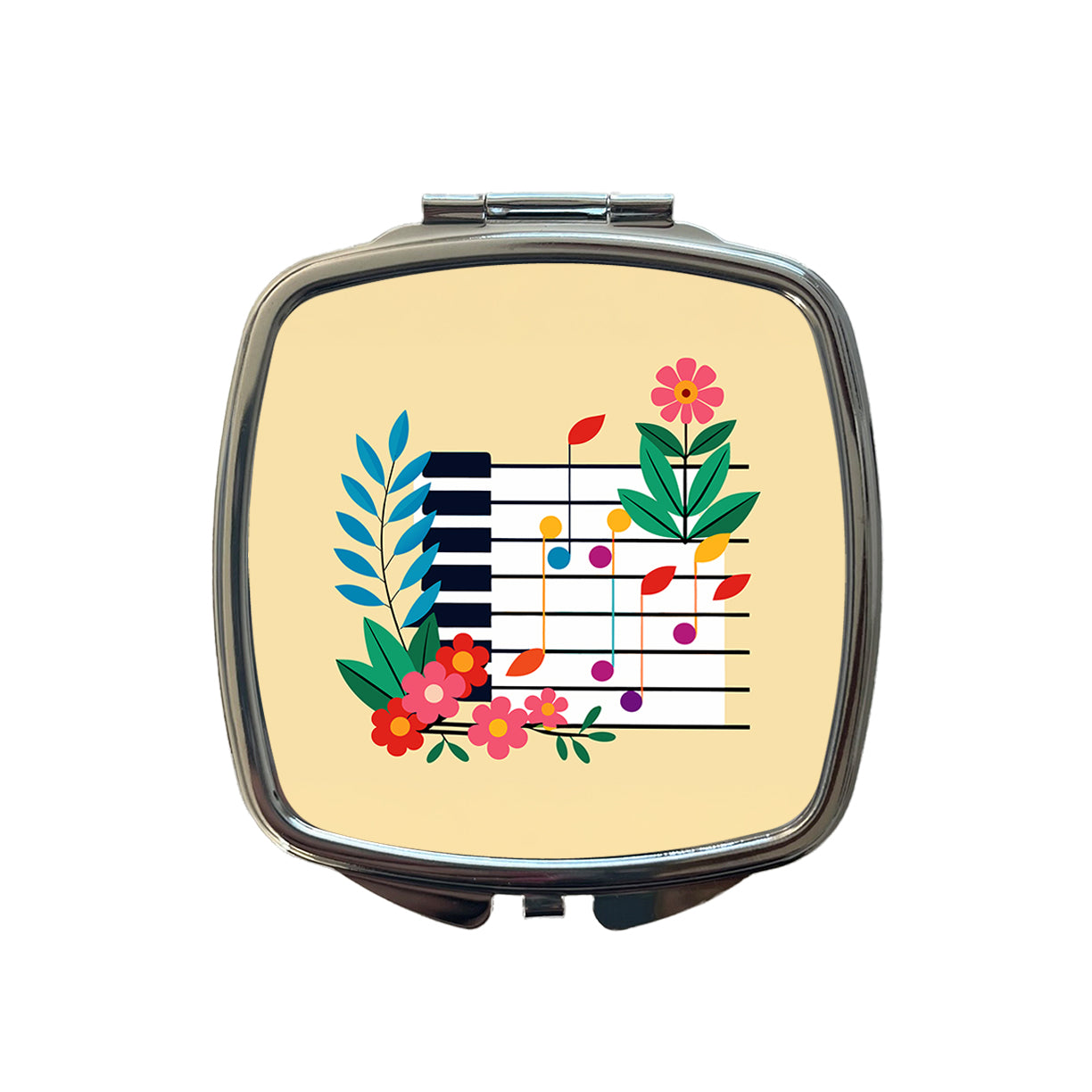 Piano Music Floral Motif Small Travel Purse Handbag Pocket Makeup Compact Mirror