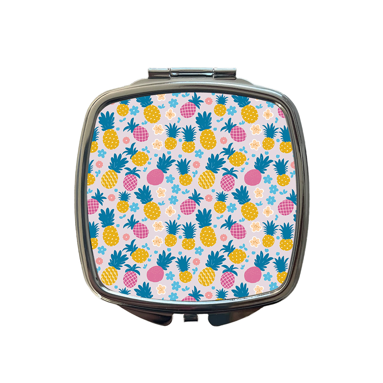 Pineapples Tropical Flowers Pattern Small Travel Purse Handbag Pocket Makeup Compact Mirror