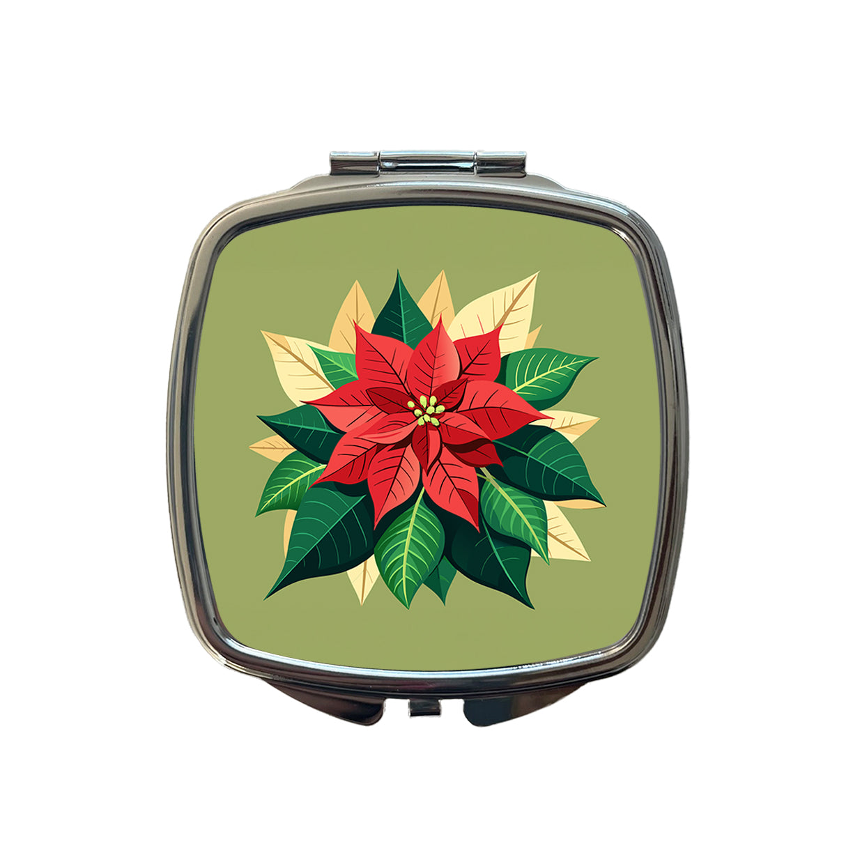 Poinsettia Plant Christmas Decoration Small Travel Purse Handbag Pocket Makeup Compact Mirror