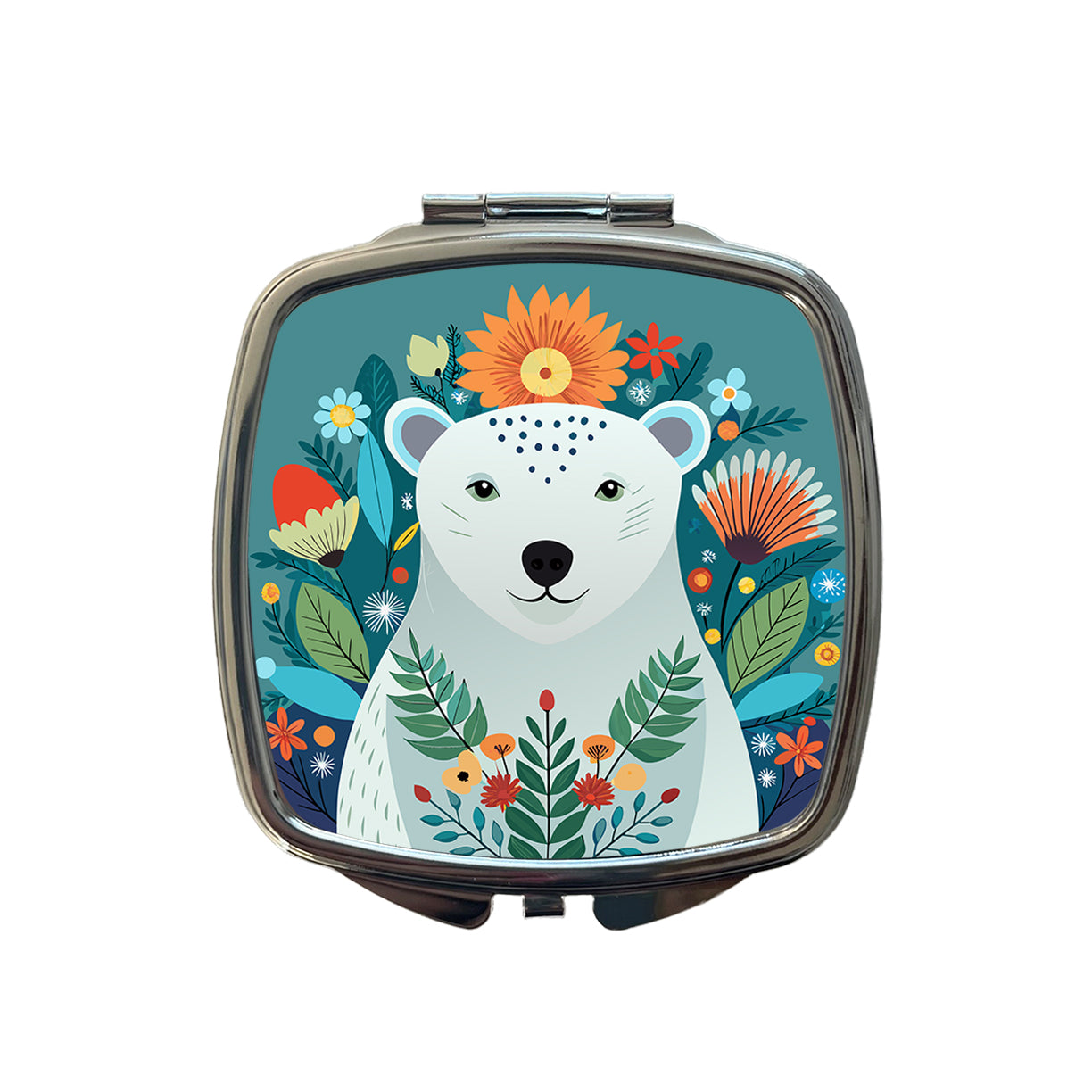 Polar Bear Floral Flowers Small Travel Purse Handbag Pocket Makeup Compact Mirror