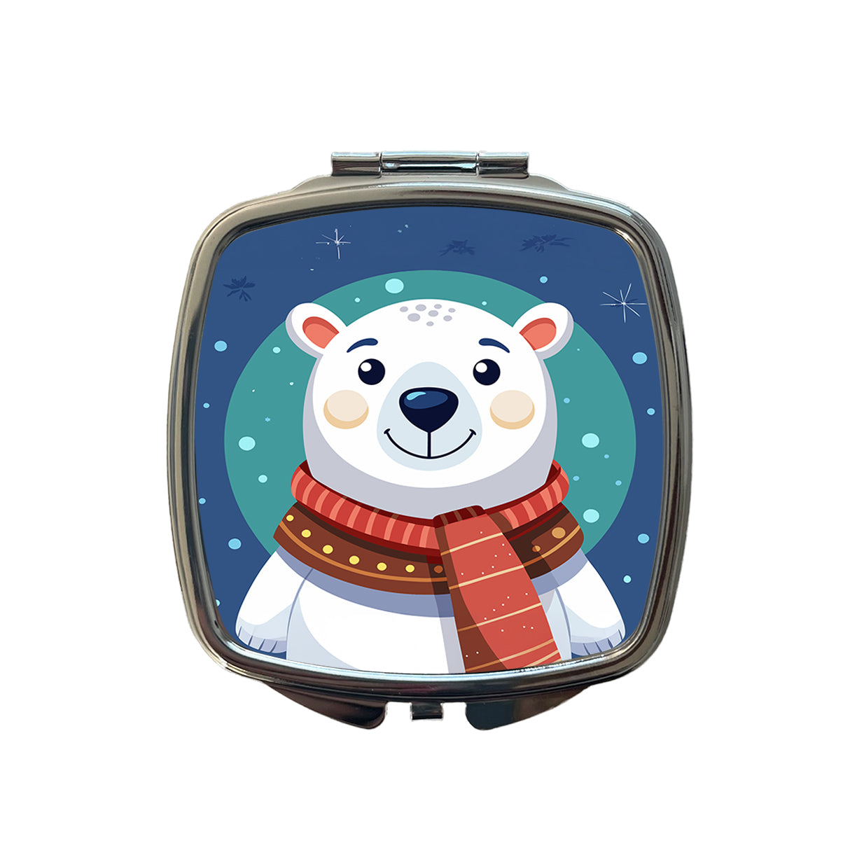 Polar Bear Wearing Winter Scarf Small Travel Purse Handbag Pocket Makeup Compact Mirror