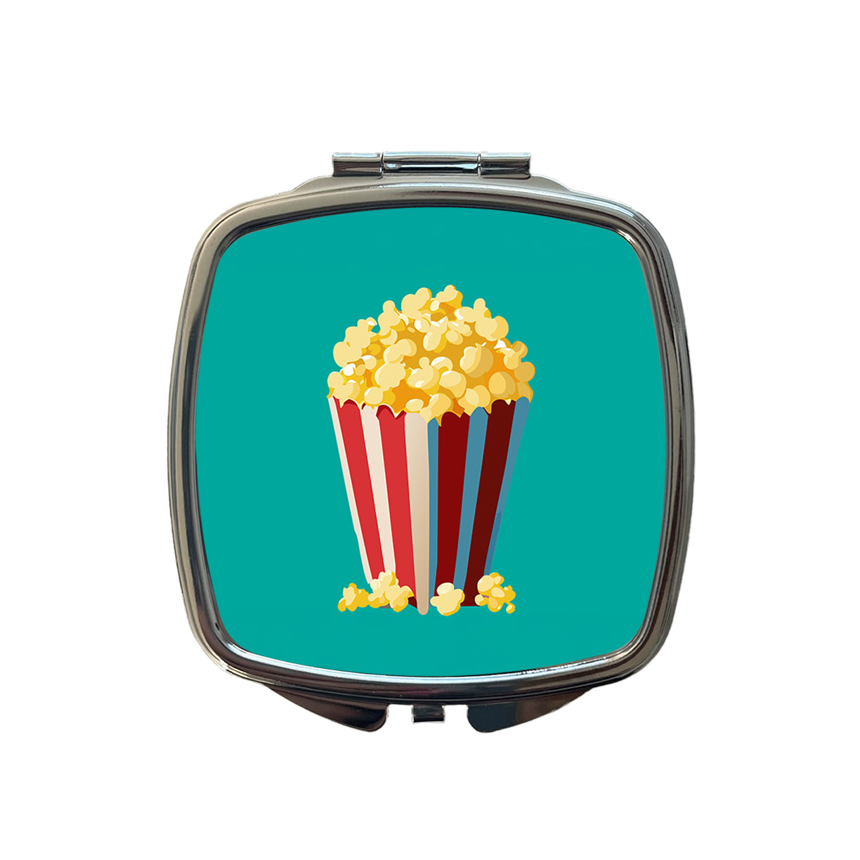 Popcorn Red White Striped Container Small Travel Purse Handbag Pocket Makeup Compact Mirror