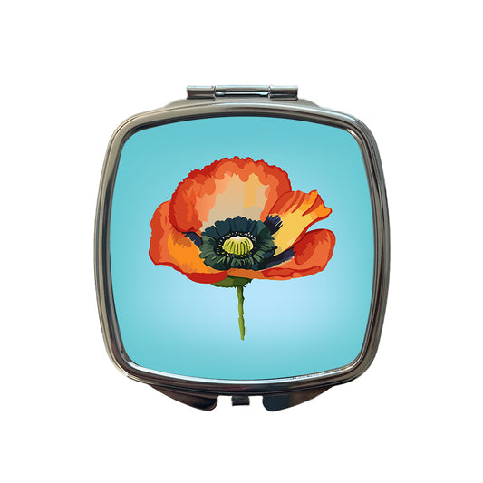 Poppy Icelandic Orange Flower Watercolor Small Travel Purse Handbag Pocket Makeup Compact Mirror