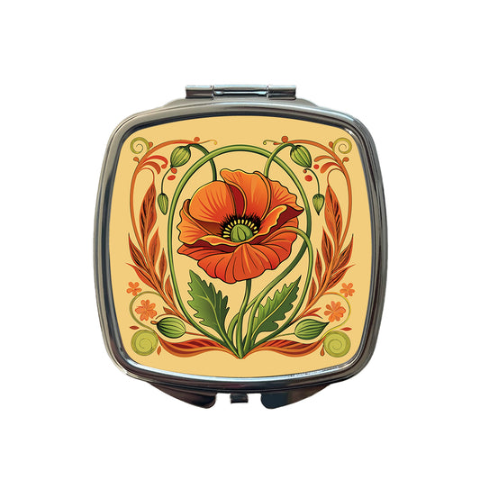 Poppy Poppies Floral Art Nouveau Flowers Elegant Small Travel Purse Handbag Pocket Makeup Compact Mirror