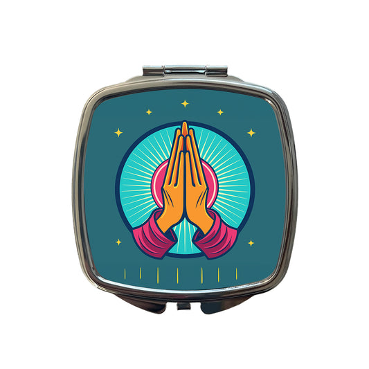 Prayer Praying Pleading Hands Christian Religion Small Travel Purse Handbag Pocket Makeup Compact Mirror