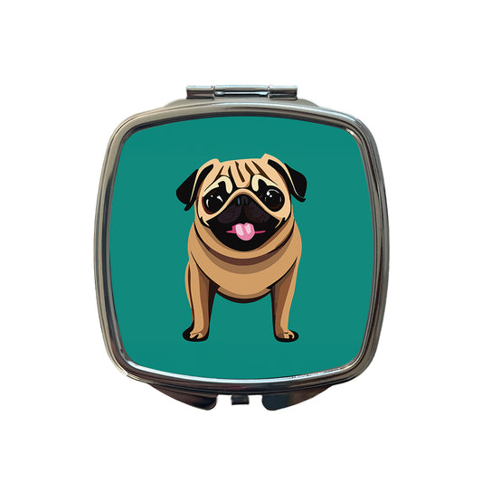 Pug Sticking Out Tongue Dog Small Travel Purse Handbag Pocket Makeup Compact Mirror