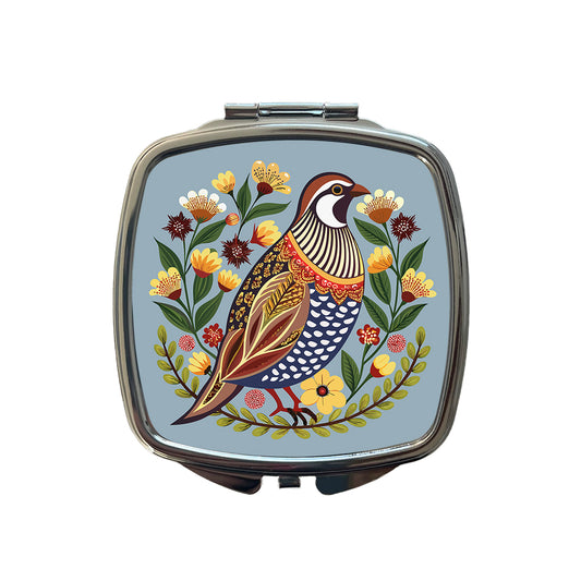 Quail Bird Floral Flowers Small Travel Purse Handbag Pocket Makeup Compact Mirror