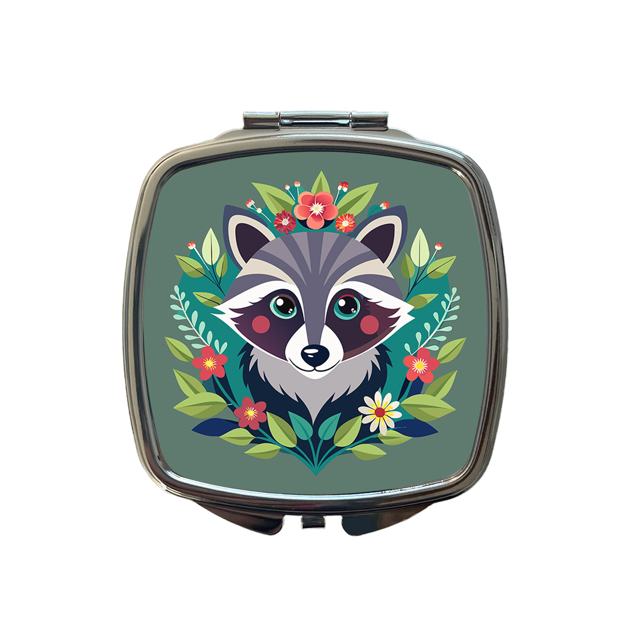 Raccoon in Floral Wreath Small Travel Purse Handbag Pocket Makeup Compact Mirror