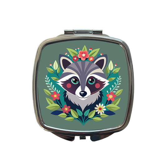 Raccoon in Floral Wreath Small Travel Purse Handbag Pocket Makeup Compact Mirror