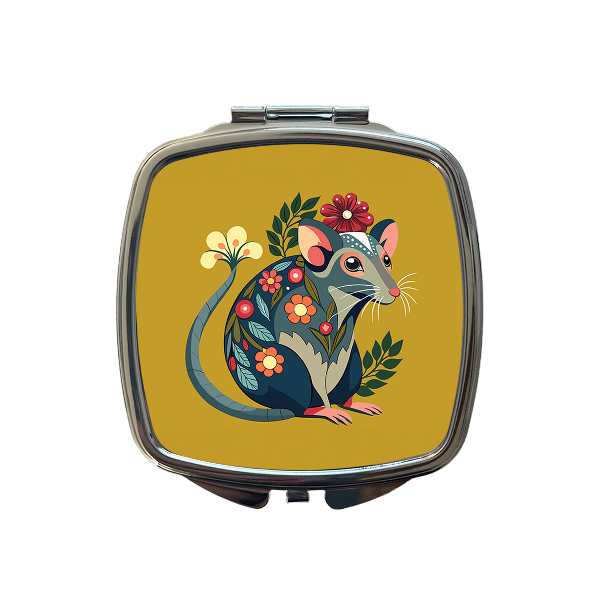 Rat Floral Flowers Small Travel Purse Handbag Pocket Makeup Compact Mirror